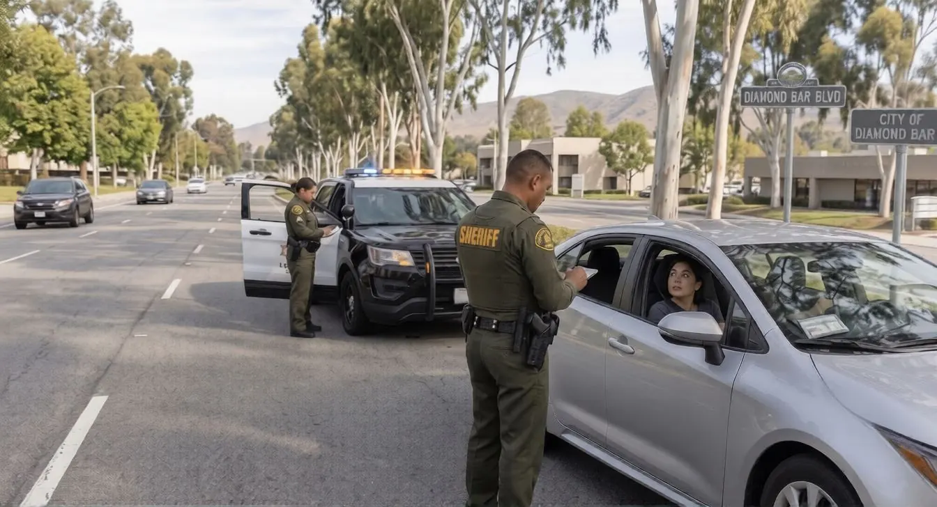 Deputy speaking with a driver at a daytime traffic stop