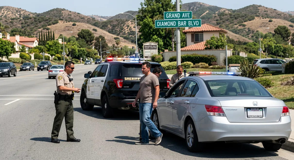 Deputies at a traffic stop on Grand Avenue in Diamond Bar